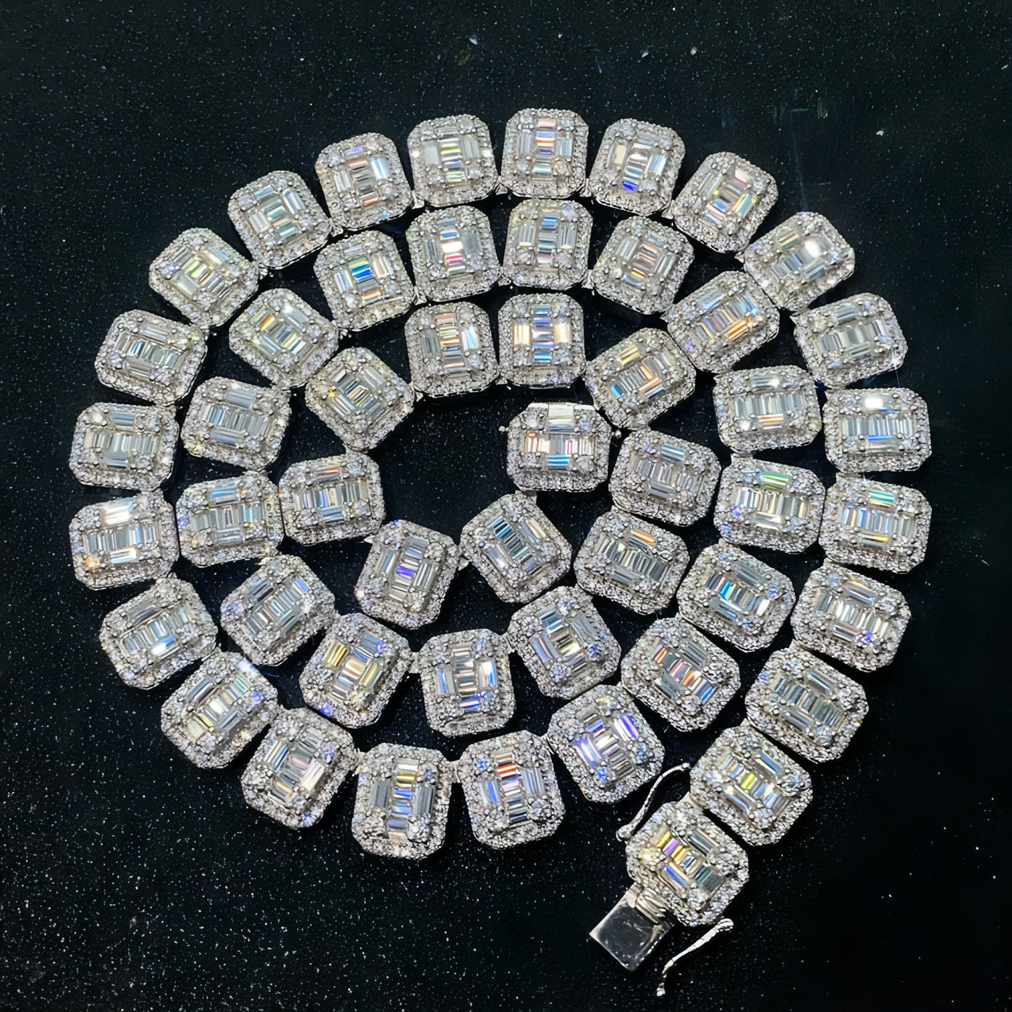 S925 Silver Rectangular Moissanite Cuban Link Chain – Sophisticated