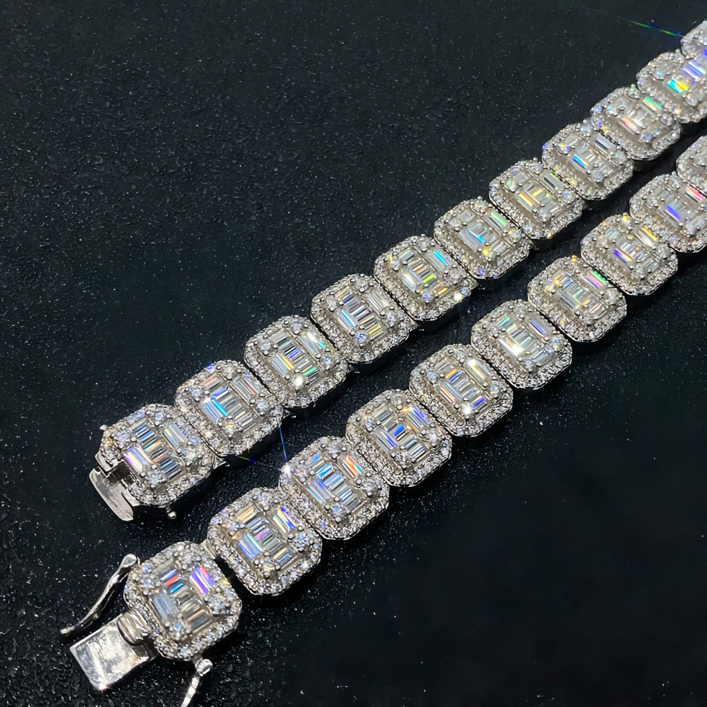 S925 Silver Rectangular Moissanite Cuban Link Chain – Sophisticated