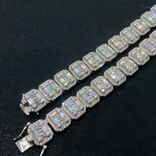 S925 Silver Rectangular Moissanite Cuban Link Chain – Sophisticated